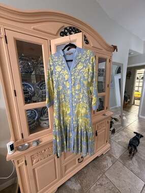 Rose and Rose Blue and Yellow Floral Long Sleeve Button Down Shirt Dress Size S